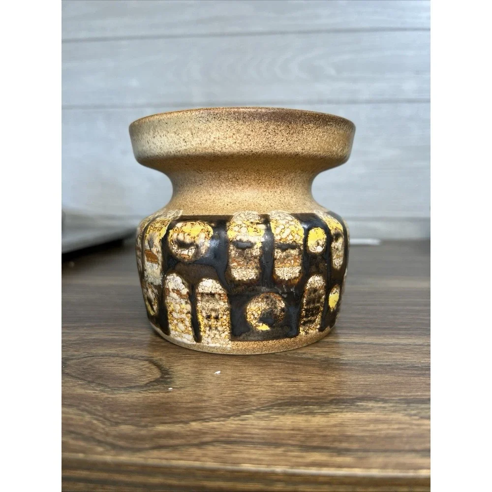 VTG‎ Lapid Israel Pottery Vase Handpainted Sara L Brutalist MCM Israeli Art